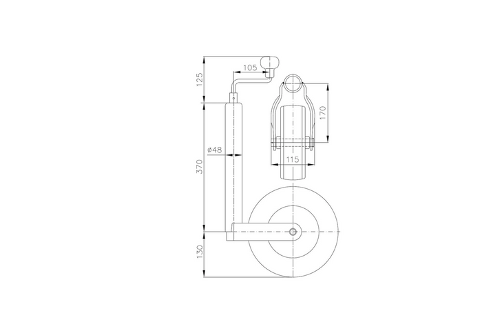 Опорное колесо с зажимом WINTERHOFF ST48-260LB+KLE48 150 кг 48 мм 500-710 мм