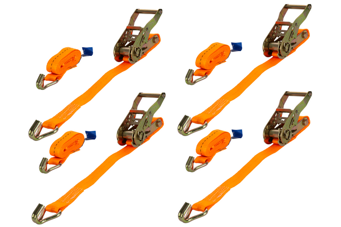 Četru UNITRAILER 2m/25mm/1t oranžu transportēšanas siksnu komplekts ar spriegotāju
