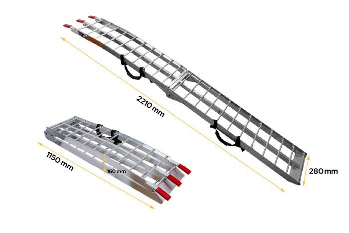 UNITRAILER ALR002 salokāma alumīnija rampa piekabei 221cm 340kg ar siksnu